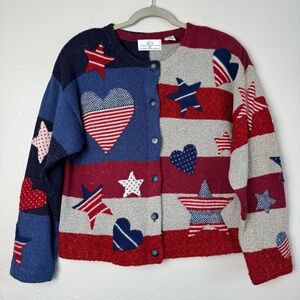 Design Options by Philip & Jane Gordon vintage red white blue cardigan sweater L